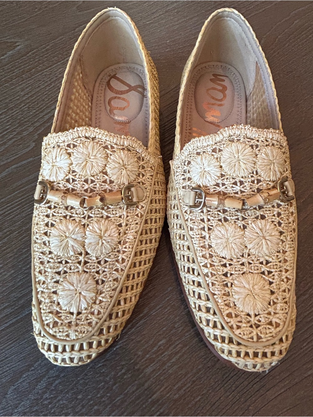 Women’s Beige Woven Loafers. Bamboo Raffia Woven.